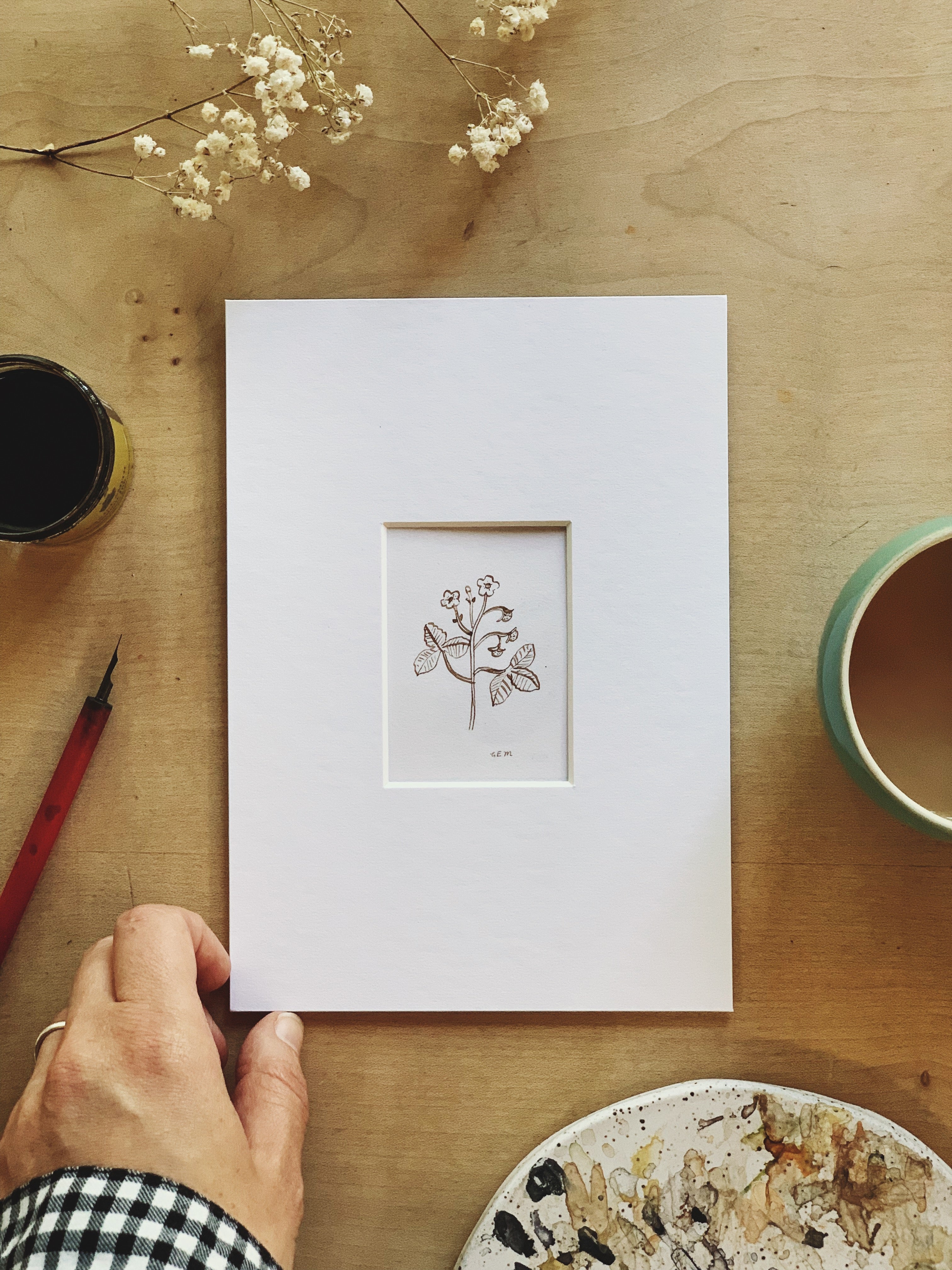 Wild Strawberries original ink drawing