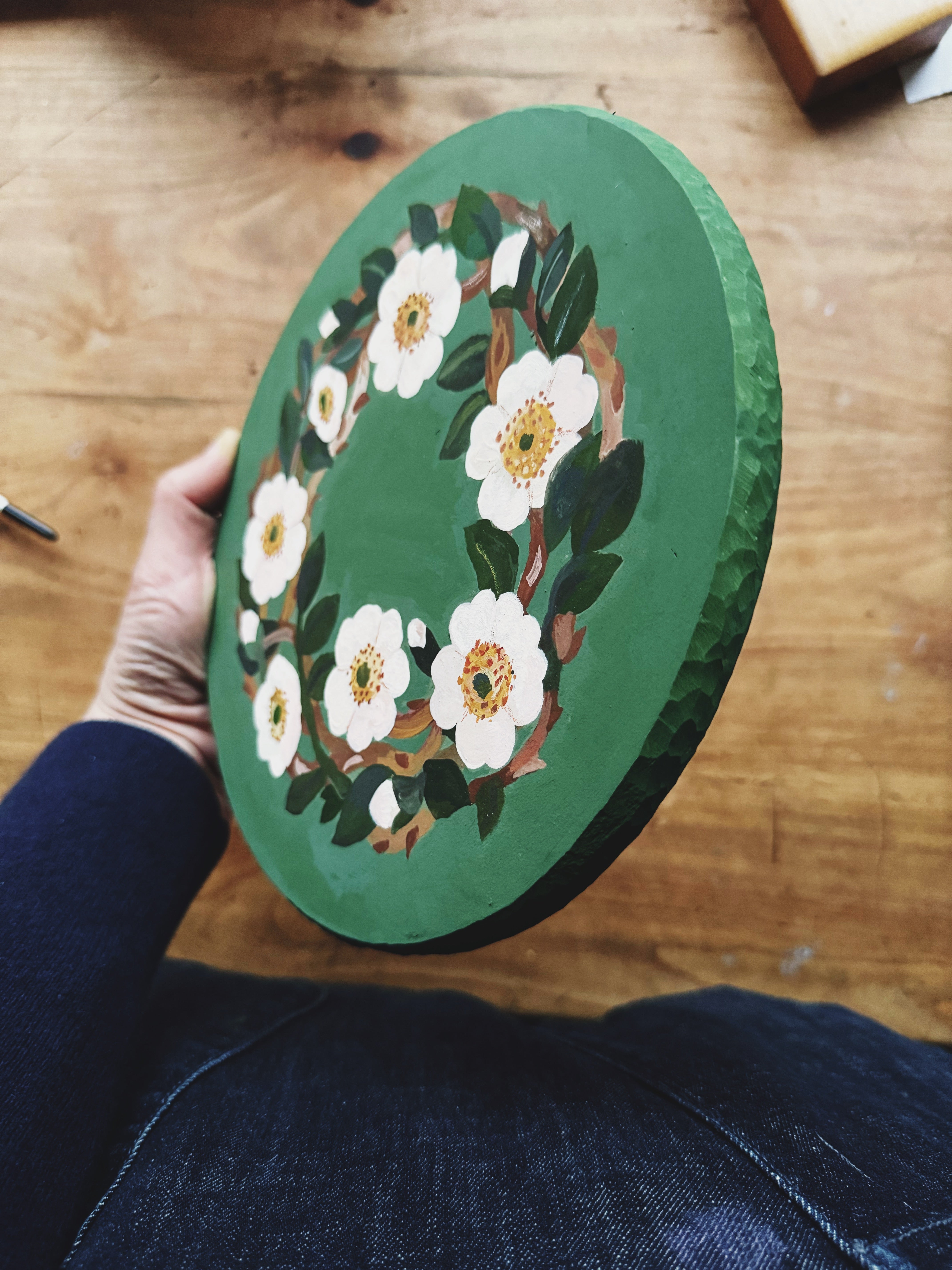 Rosette Wreath - original painting on wood