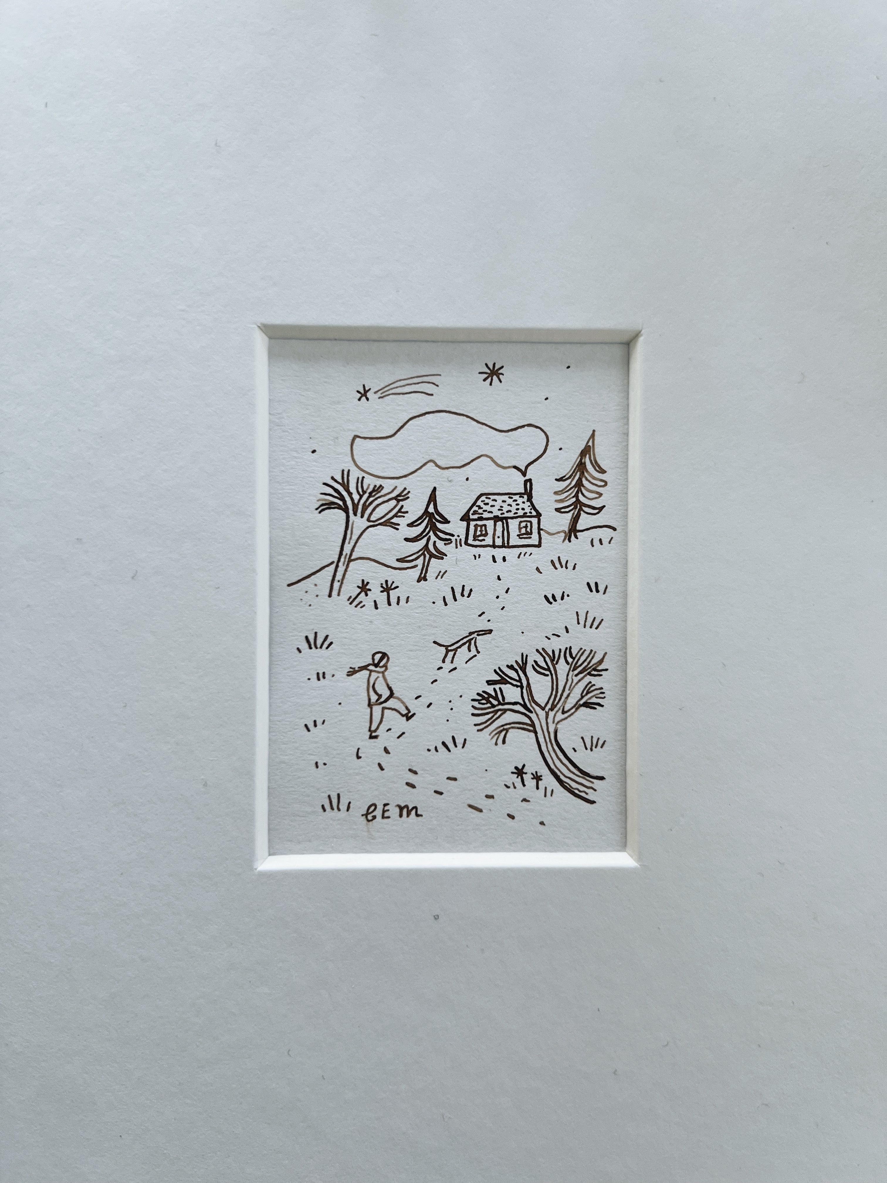 Winter Walk: original ink drawing