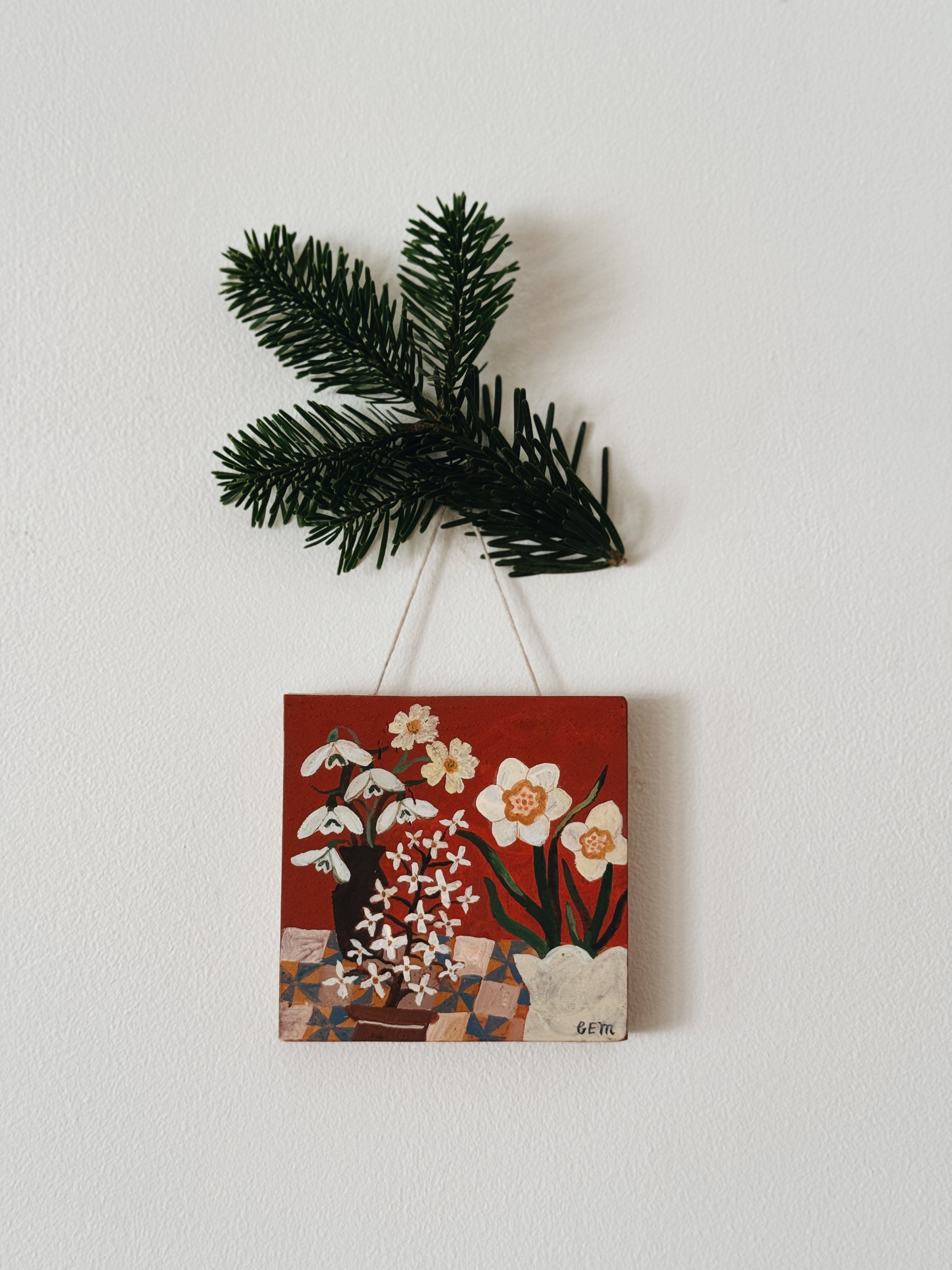 Blooms on the table - original painting on wood