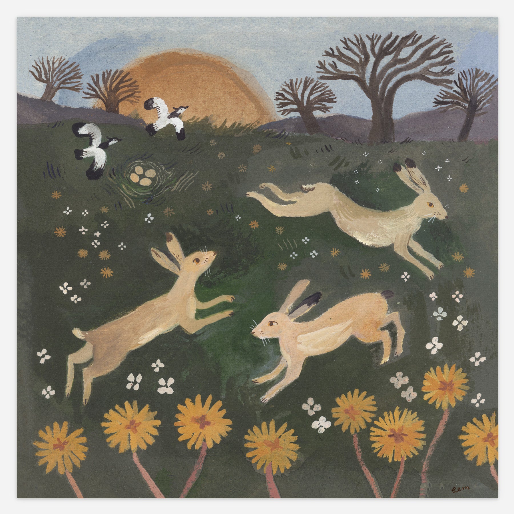 Hares and Lapwings Print