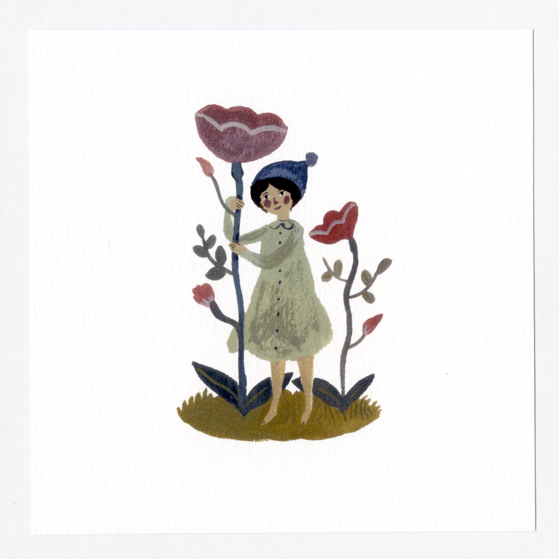 Blooms and Bobble Hat 7x7 print