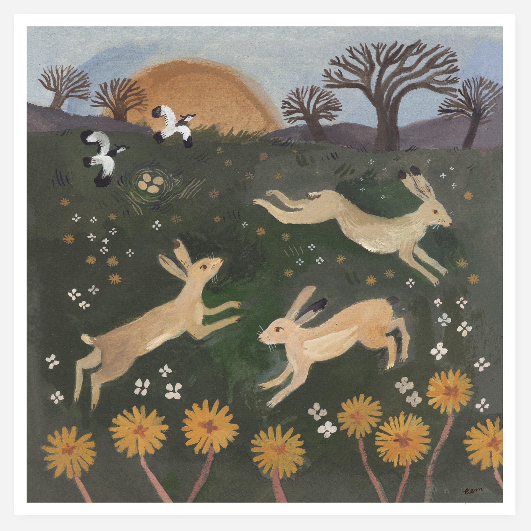 Hares and Lapwings Print