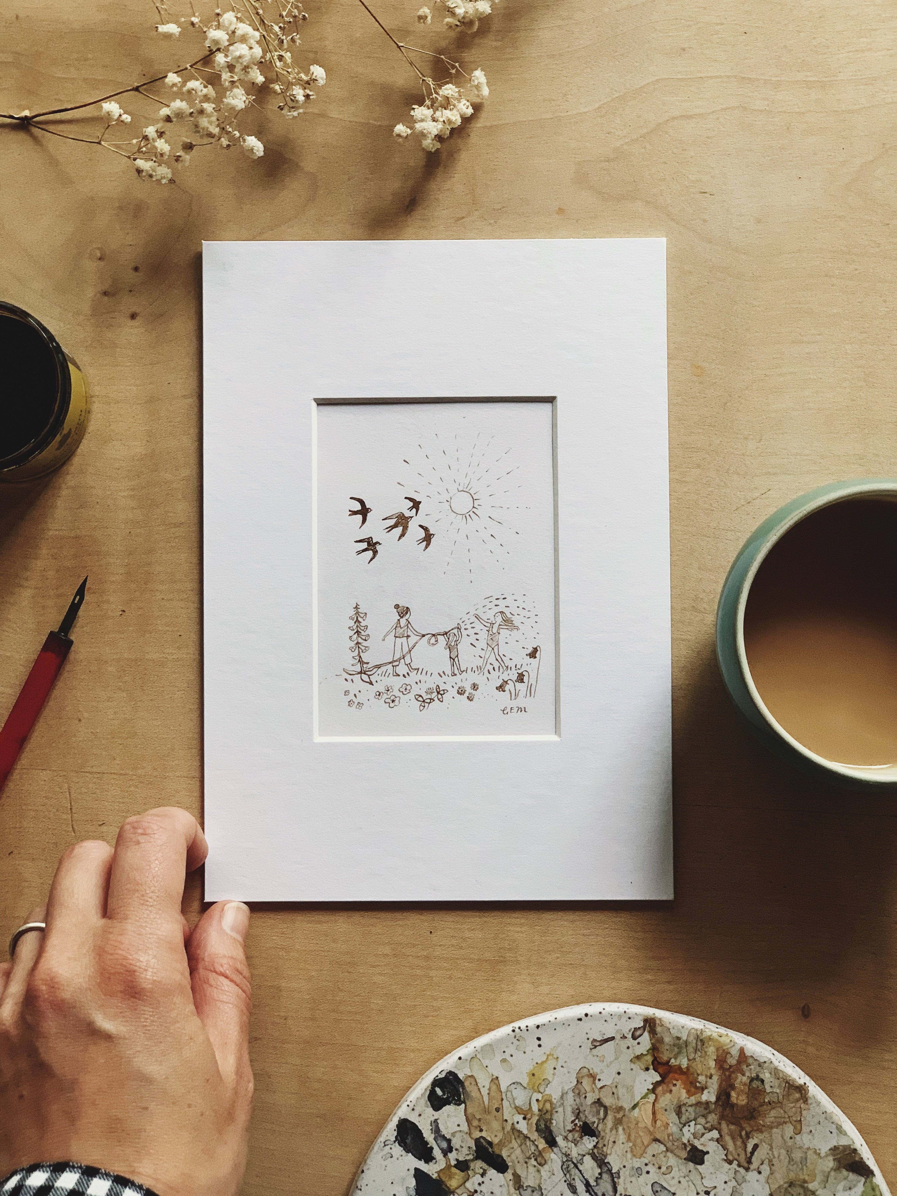 Summer original ink drawing